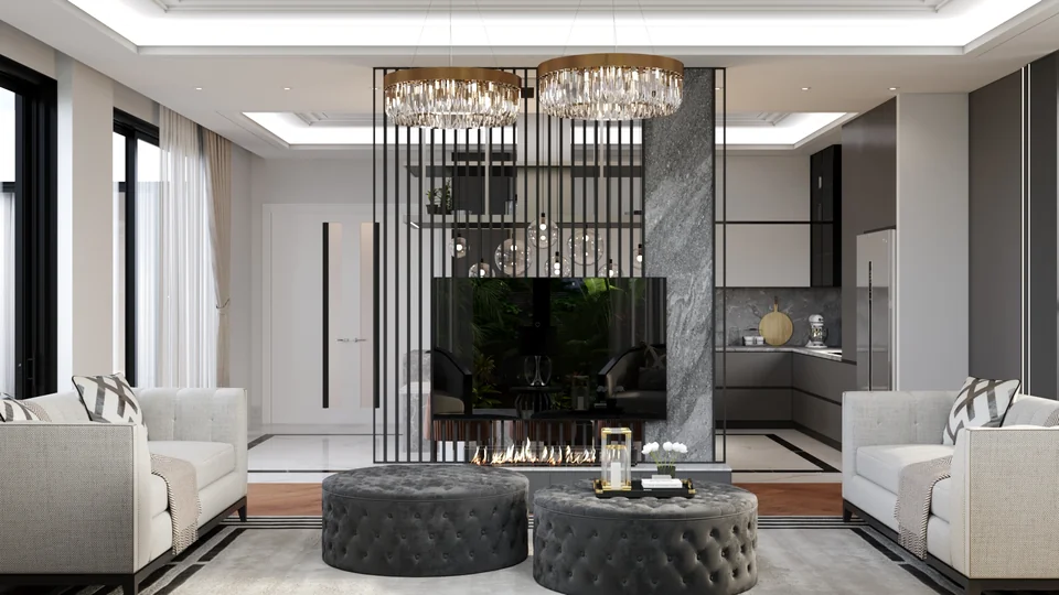 M.M. Villası — salon ve yemek alanı