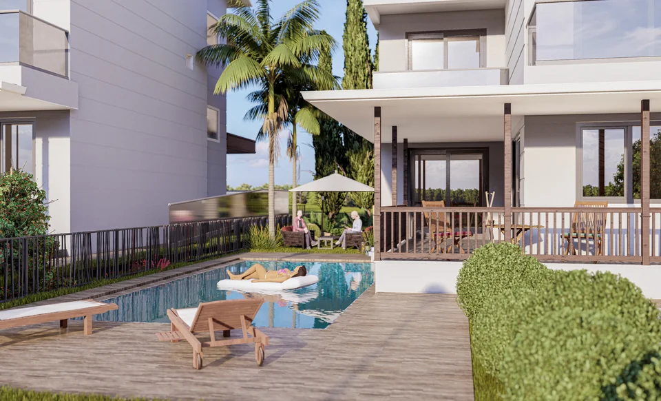 Serenity Garden — bahçe ve havuz